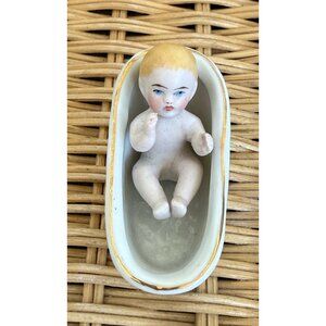 Antique 1880s German Miniature Bisque Porcelain Bath Baby